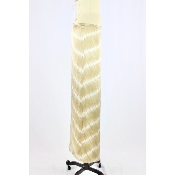 INDAH Tan Beige Tie Dye 100% Silk Satin Wrap Front Maxi Slip Skirt, Size S - Picture 3 of 14
